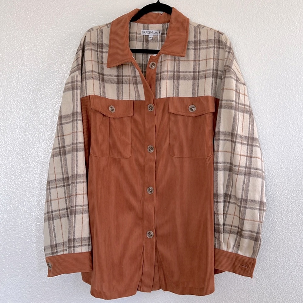 Orange And Plaid Shacket, Size 2x